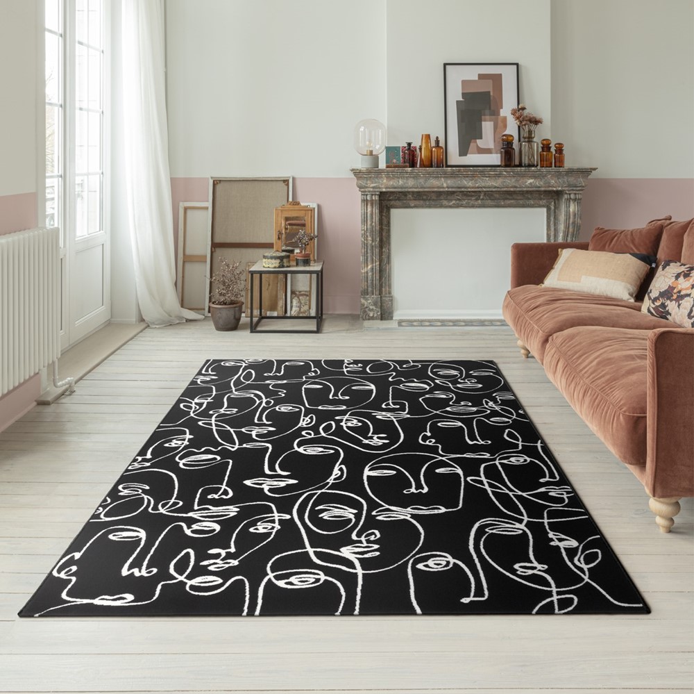 Tiago 46316 AF900 Modern Faces Rugs in Black White